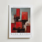 Bozetto Red Remains Mark Rothko Poster har djärva röda, svarta och grå abstraktioner på FSC-certifierat premiumpapper med lyxigt matt yta. Text överst: "Réflexions inspirées par les tableaux de Mark Rothko.