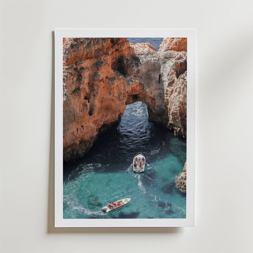 Coastal Cave Boats Poster