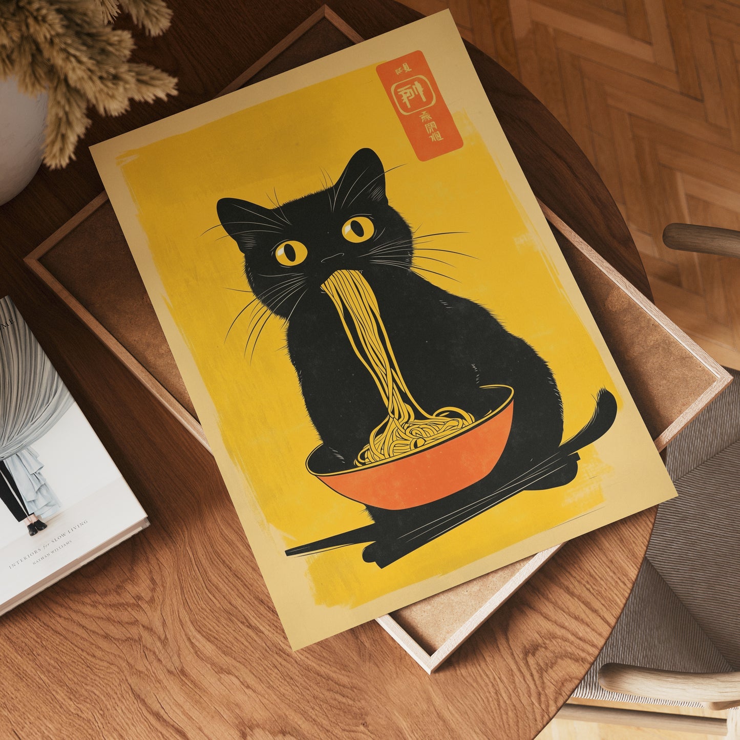 Black Cat Eats Noodle Poster