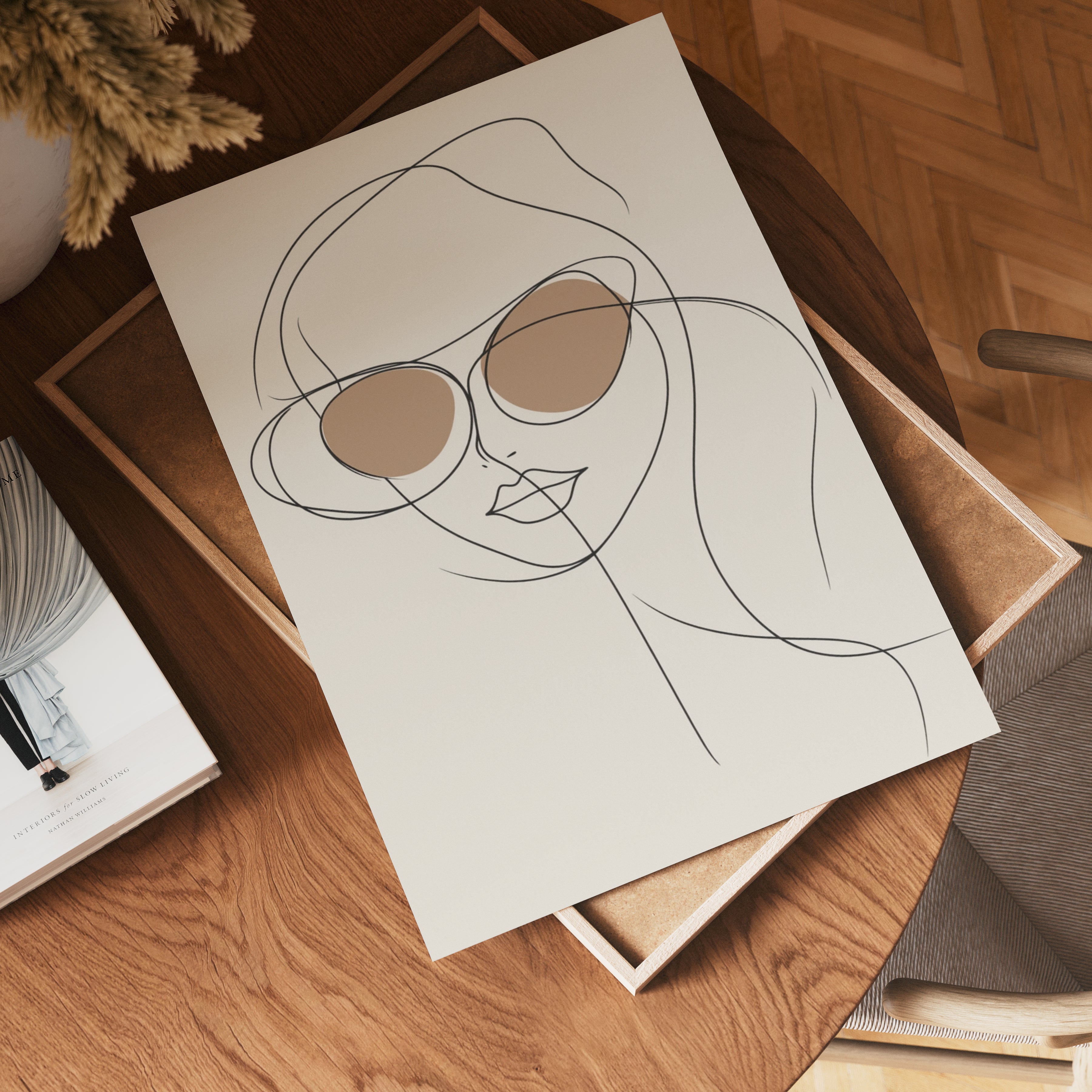 Stylish Sunglasses Line Woman Poster