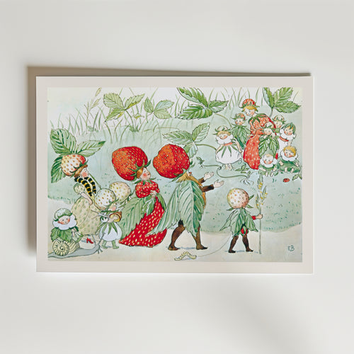 Elsa Beskow Jordgubbens folk – stilfullt konsttryck från Bozetto, tryckt på matt finpapper