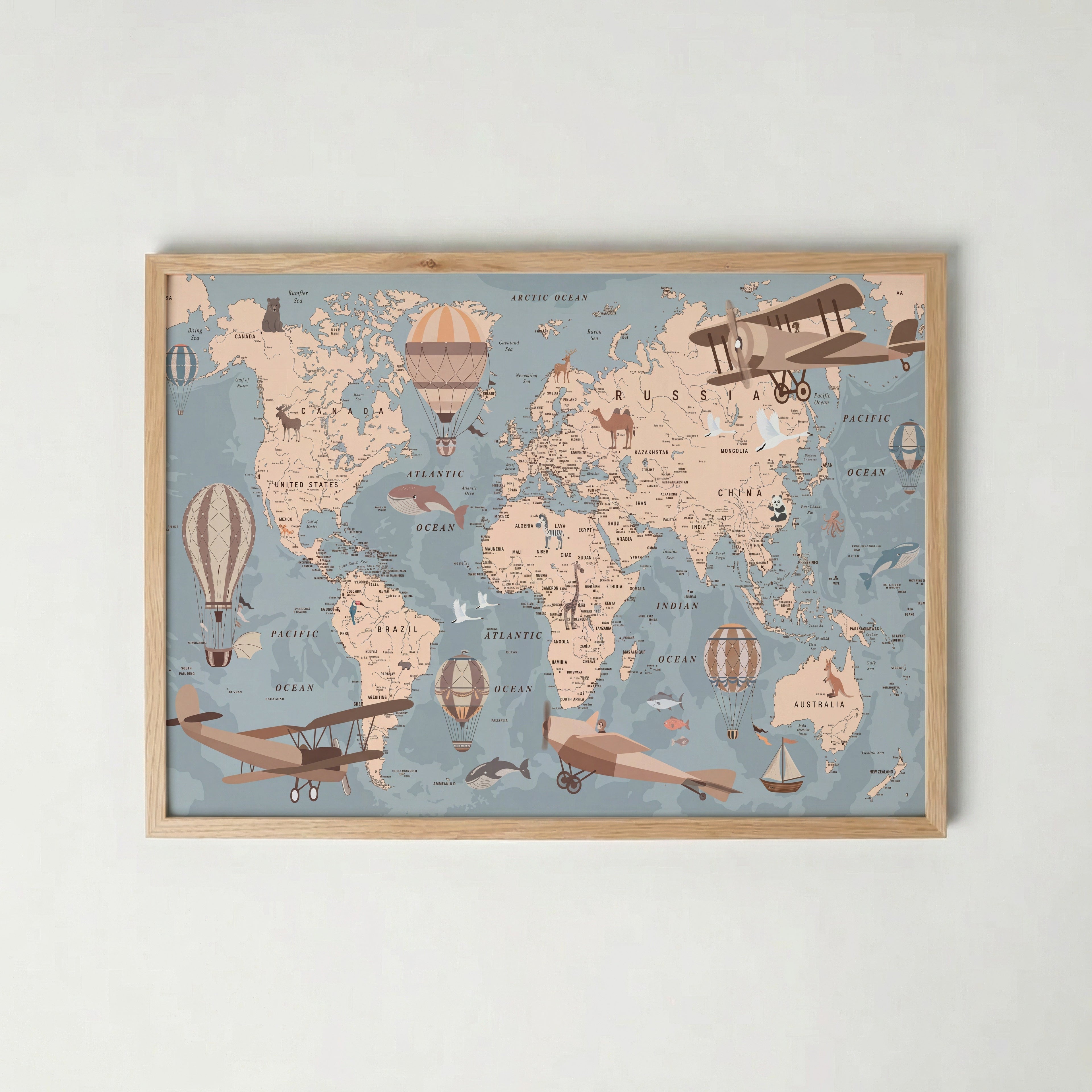Adventure Map Poster, världskarta för barnrummet i ekram, tryckt i Sverige av Bozetto