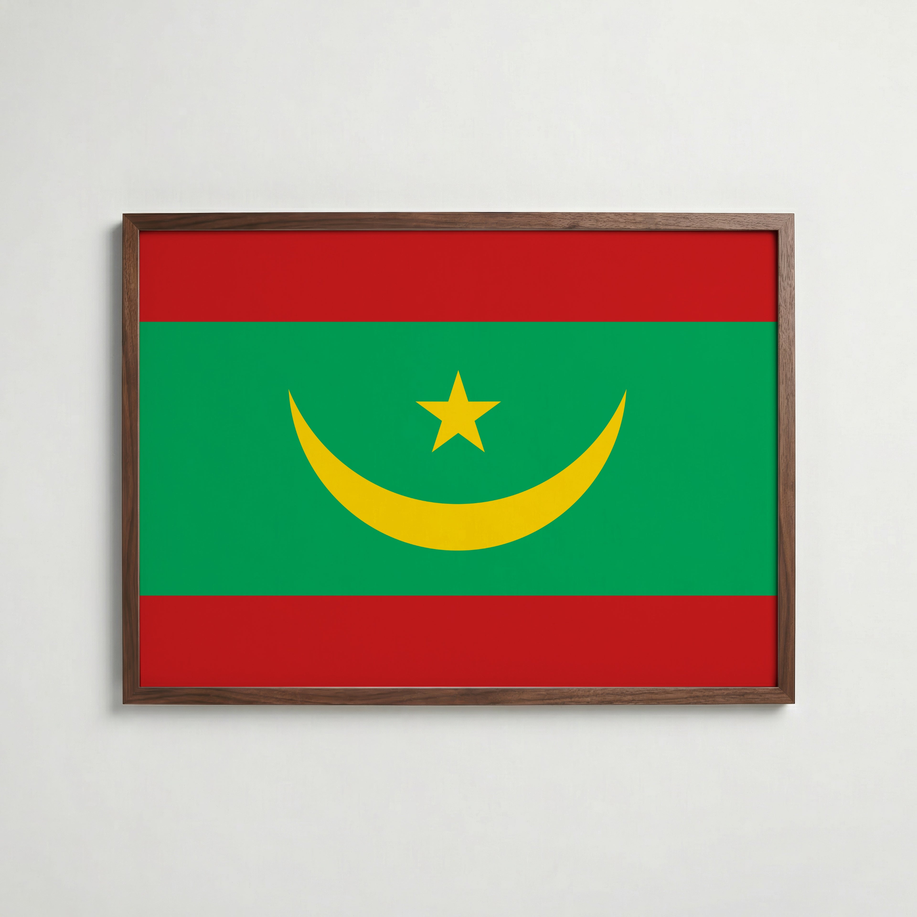 Mauritania National Flag Poster i valnötsram – varm konstaffisch för hemmet från Bozetto