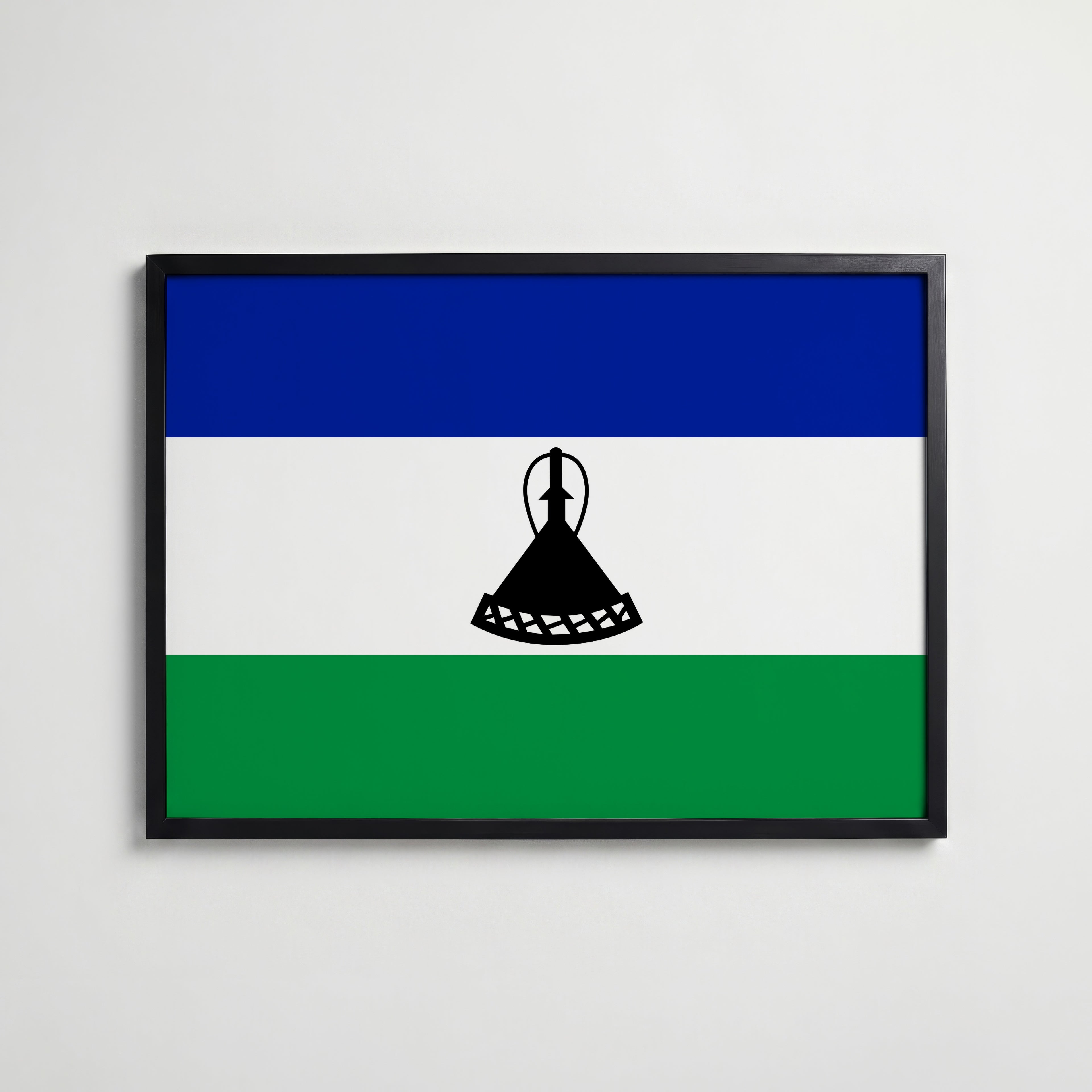 Lesotho National Flag Poster i svart ram – stilren konsttryck som väggdekor från Bozetto