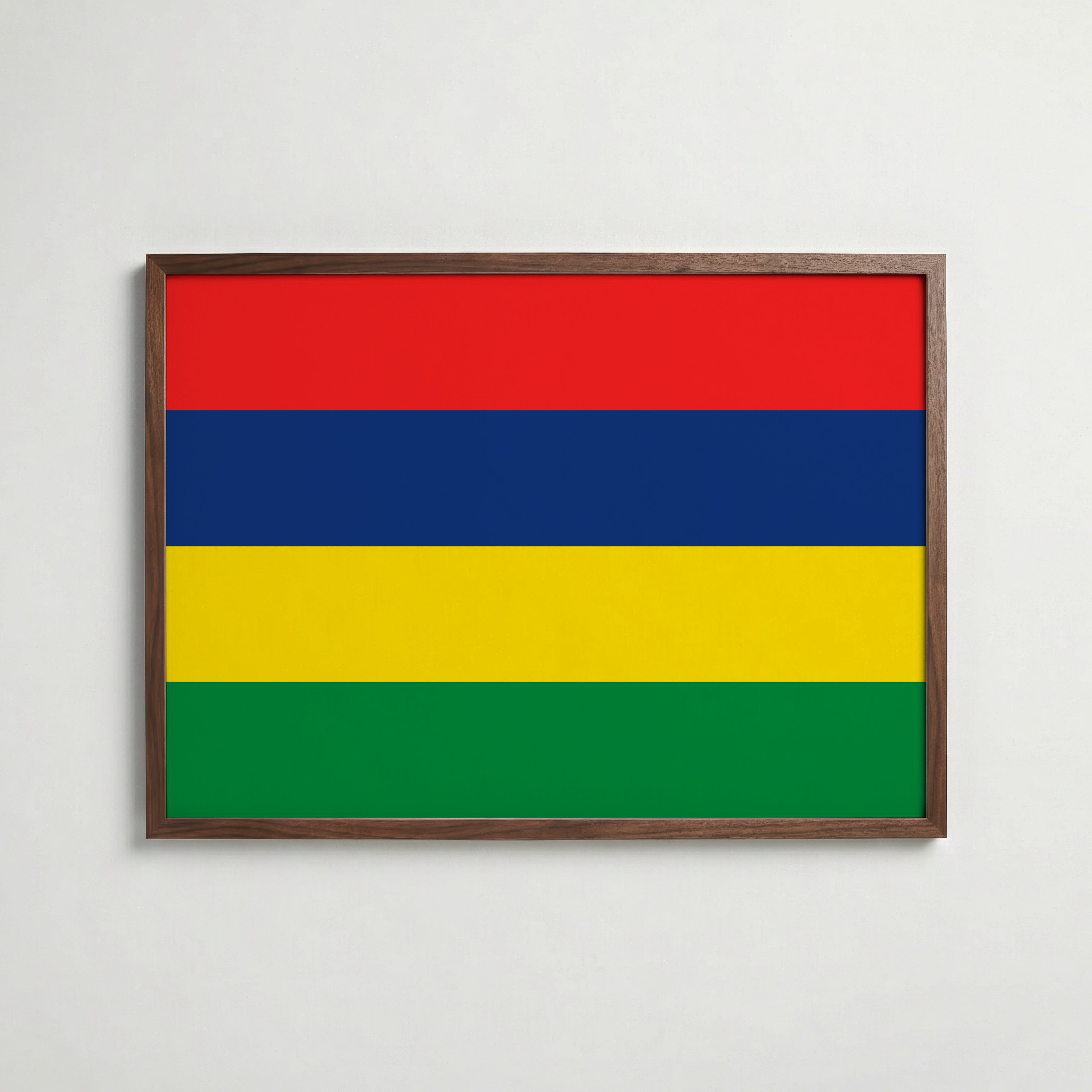 Mauritius National Flag Poster i valnötsram – varm konstaffisch för hemmet från Bozetto