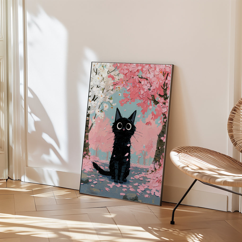 Cat in Apple Orchard poster inramad pa vagg i ljust rum