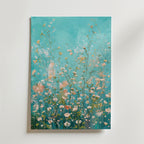 Turquoise Wildflower Meadow Poster – Ett ljust och harmoniskt konstmotiv där en blomsteräng börjar slå ut mot en mjuk turkos