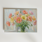 Pastel Poppy Bouquet Poster – Ett mjukt och elegant konstmotiv där en bukett vallmoliknande blommor i pastelltoner står