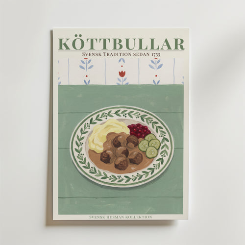 Köttbullar Poster – En klassisk och hemtrevlig poster som hyllar en av Sveriges mest ikoniska rätter – köttbullar med