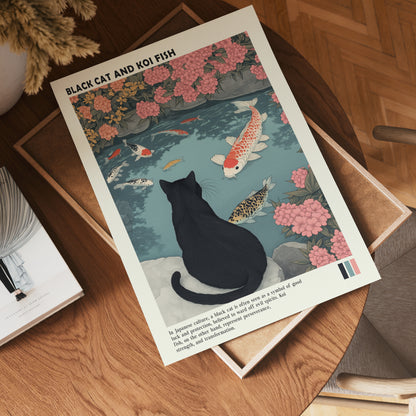 Black Cat and Koi Pond Poster