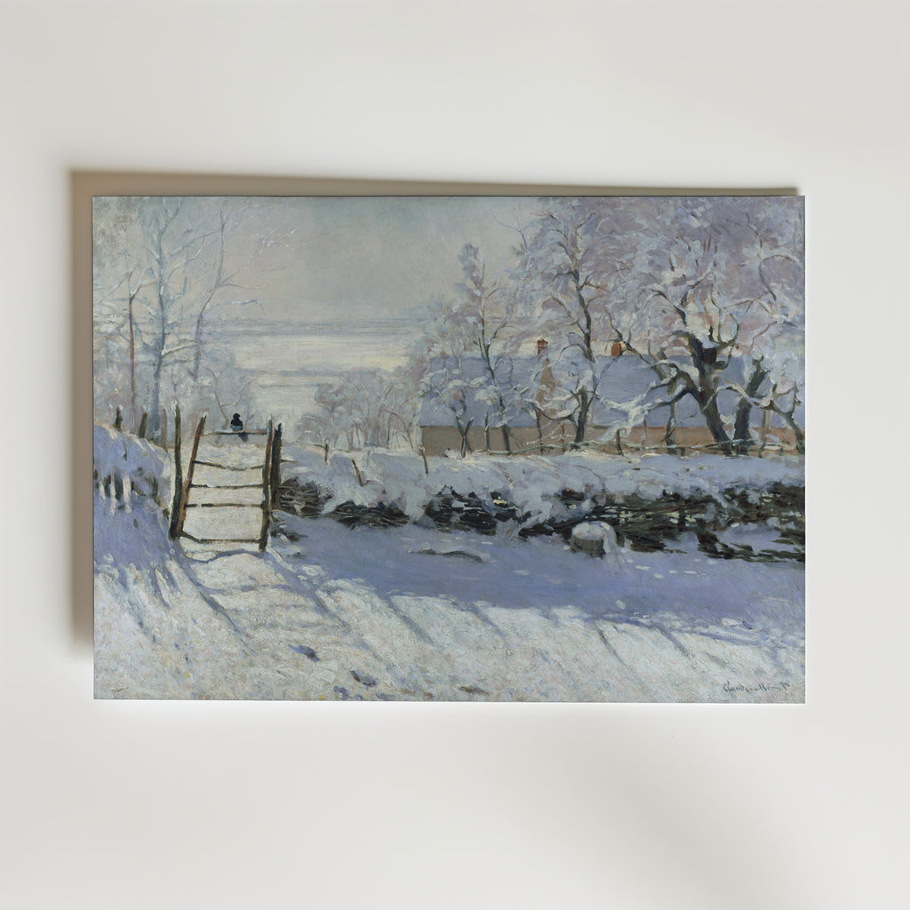 Claude Monet The Magpie affisch i neutral inramning – konsttryck från Bozetto i hög kvalitet