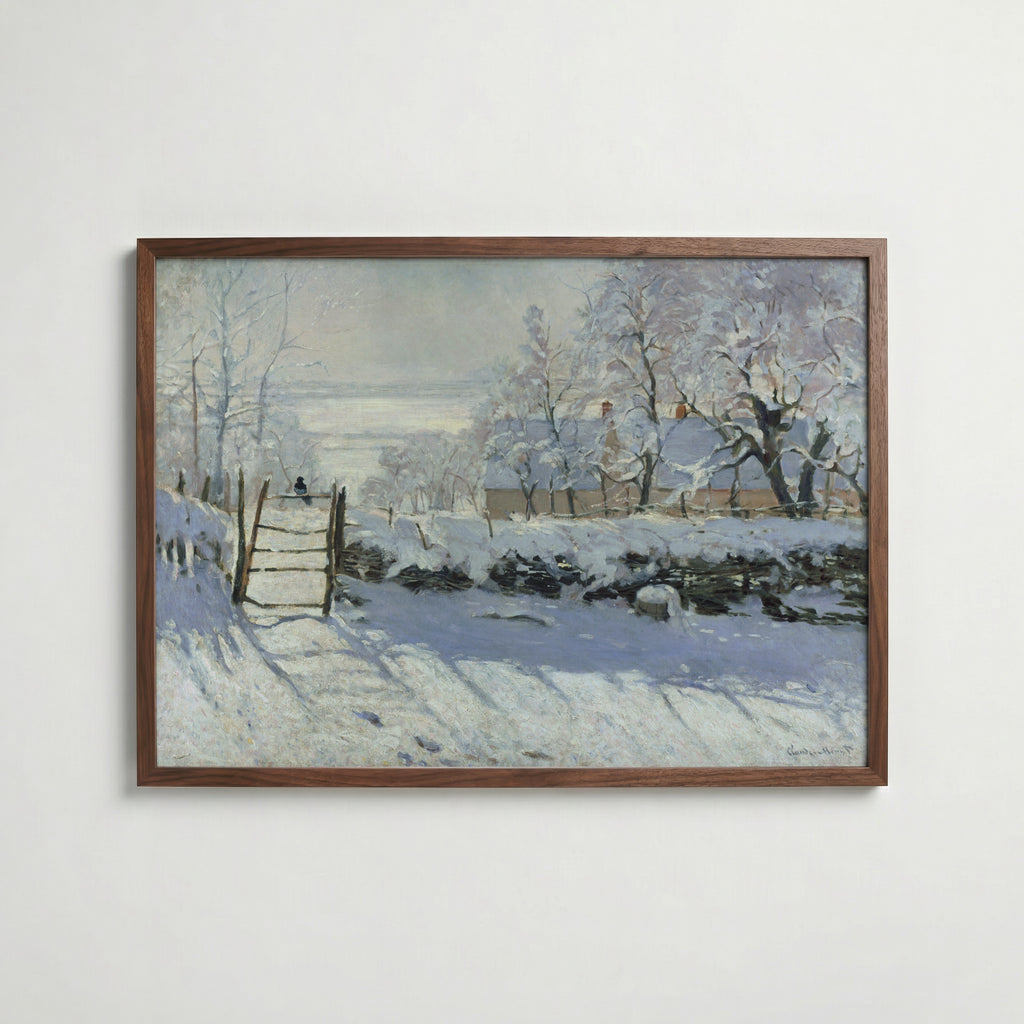 Claude Monet The Magpie affisch i valnötsram – mörkbrun inramning med lyxig känsla, Bozetto