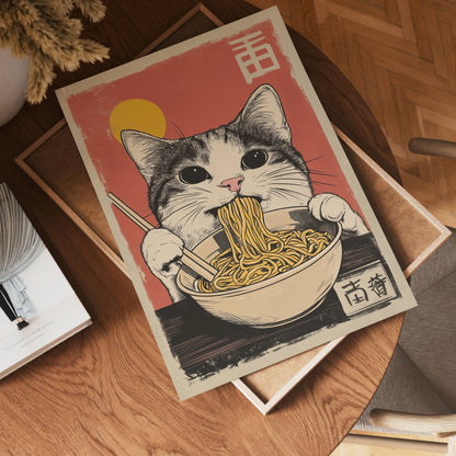 Cat Eats Noodle Poster