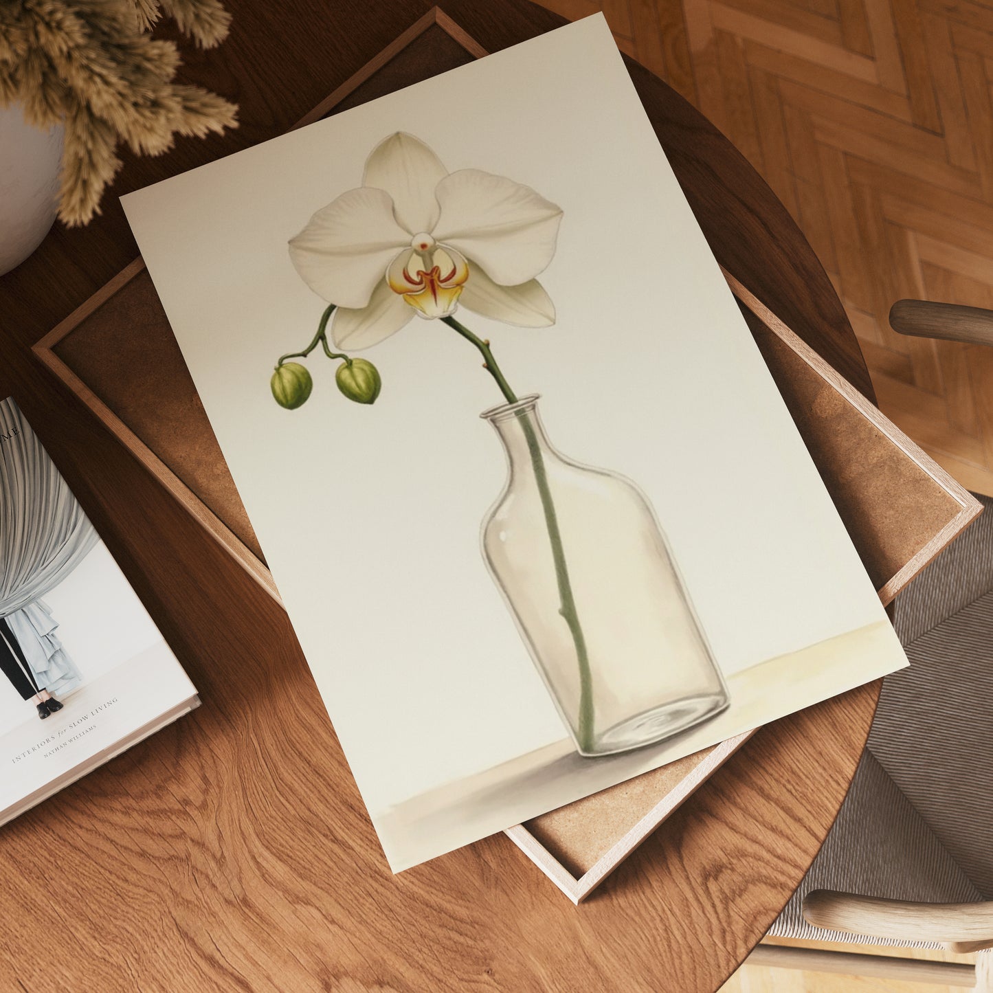 Elegant White Orchid In Glass Vase Poster