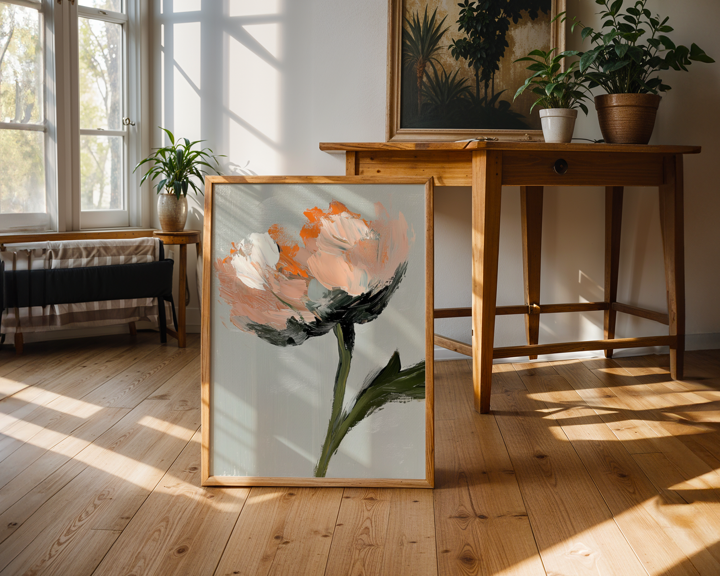 Abstract floral Peach and White Blossoms Poster