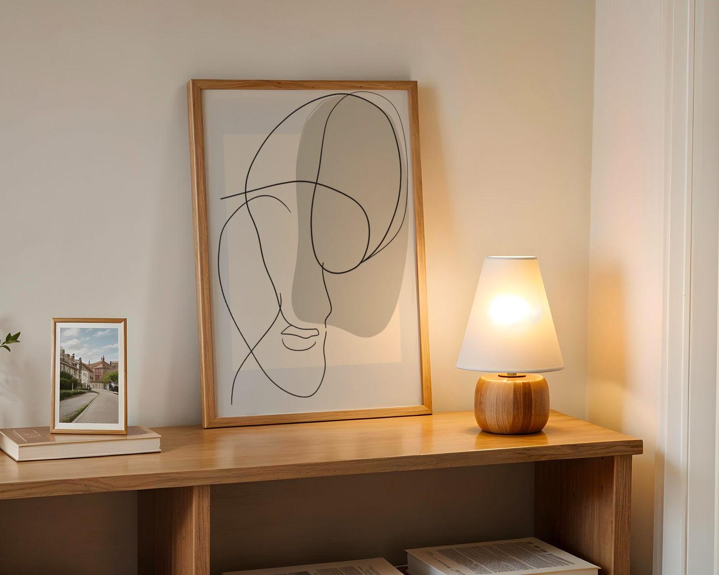 Beige Abstract Face Silhouette Poster