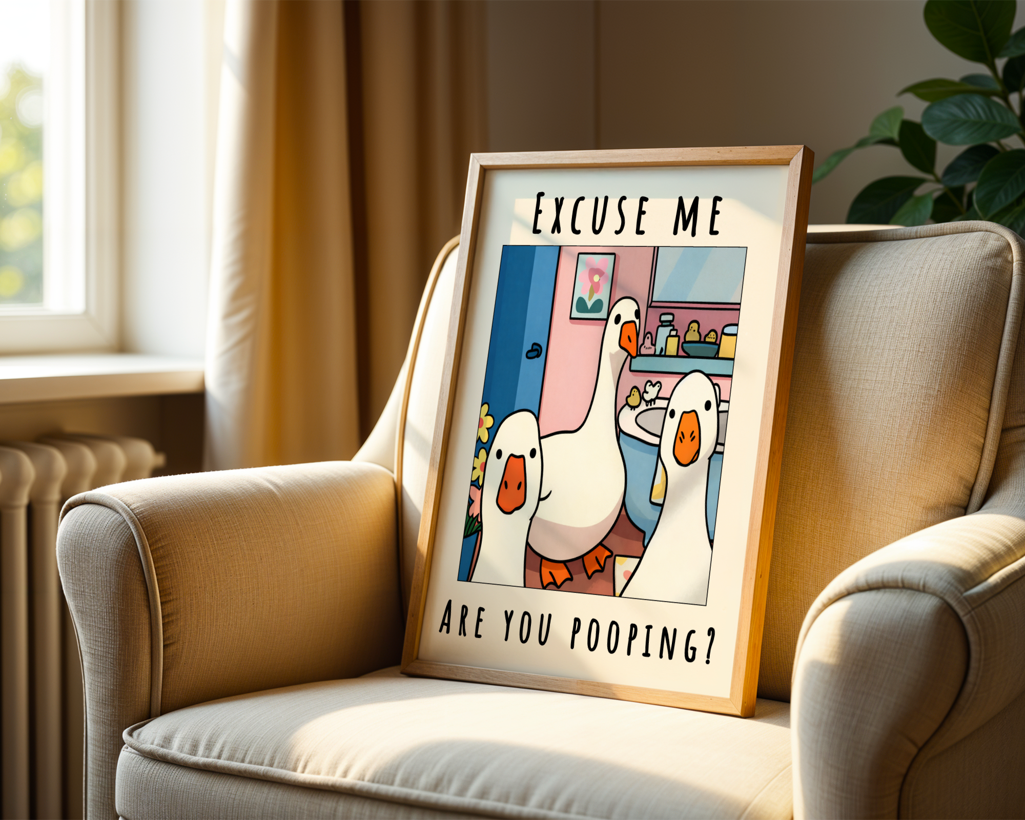 Excuse Me Bathroom Ducks Poster