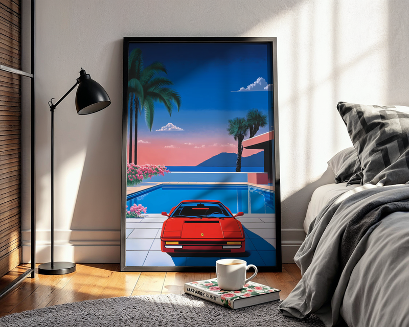 Retro 80s Ferrari Hiroshi Poster