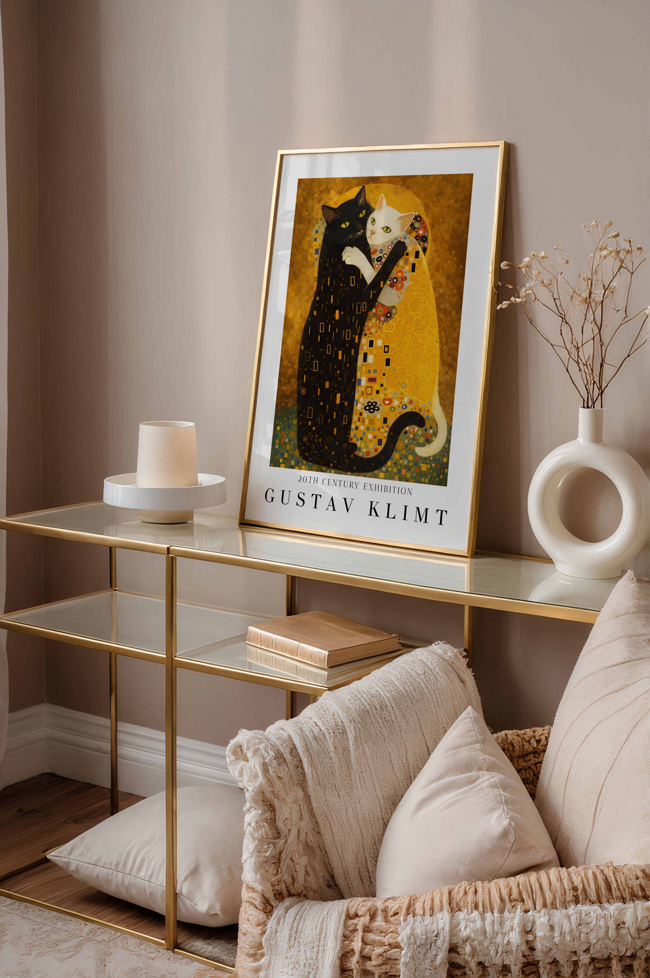 Gustav Klimt Golden Embrace Cats Poster – poster väggdekoration inredning – Affischer hos Bozetto