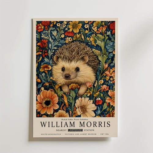 Hedgehog in Bloom William Morris Poster – igelkott omgiven av botaniska mönster