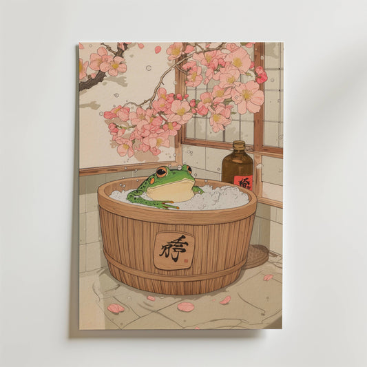 Sakura Bath Frog Poster