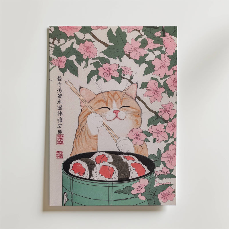 Sakura Sushi Cat Poster