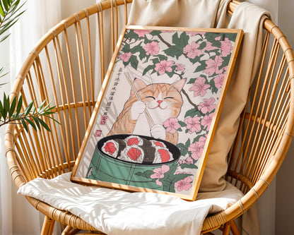 Sakura Sushi Cat Poster