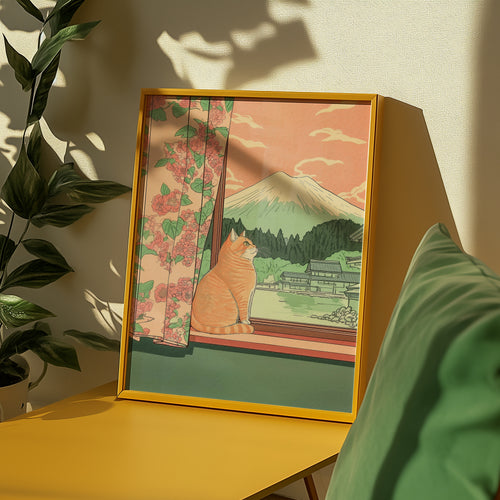 Väggmockup av Peaceful Fuji Window affisch på ljus vägg – Bozetto konsttryck – nr 2