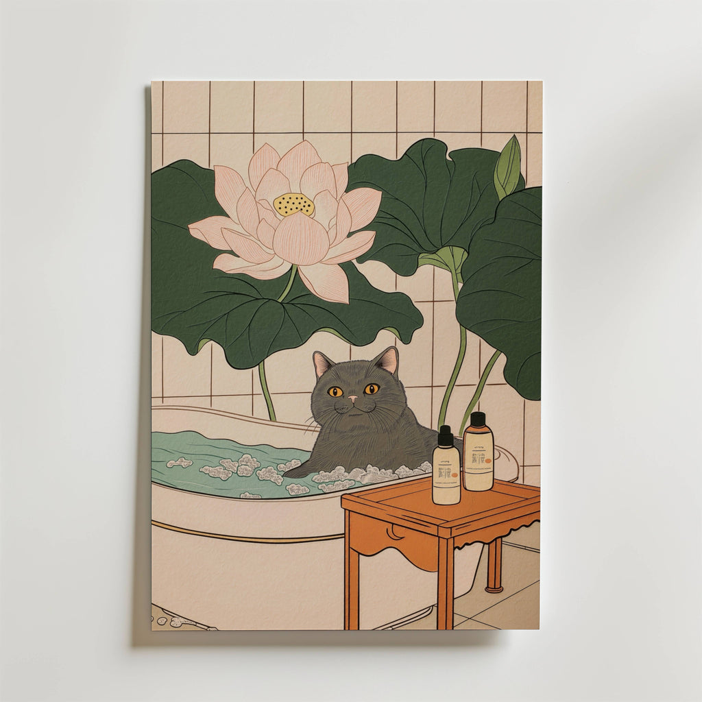 Lotus Bath Cat Poster