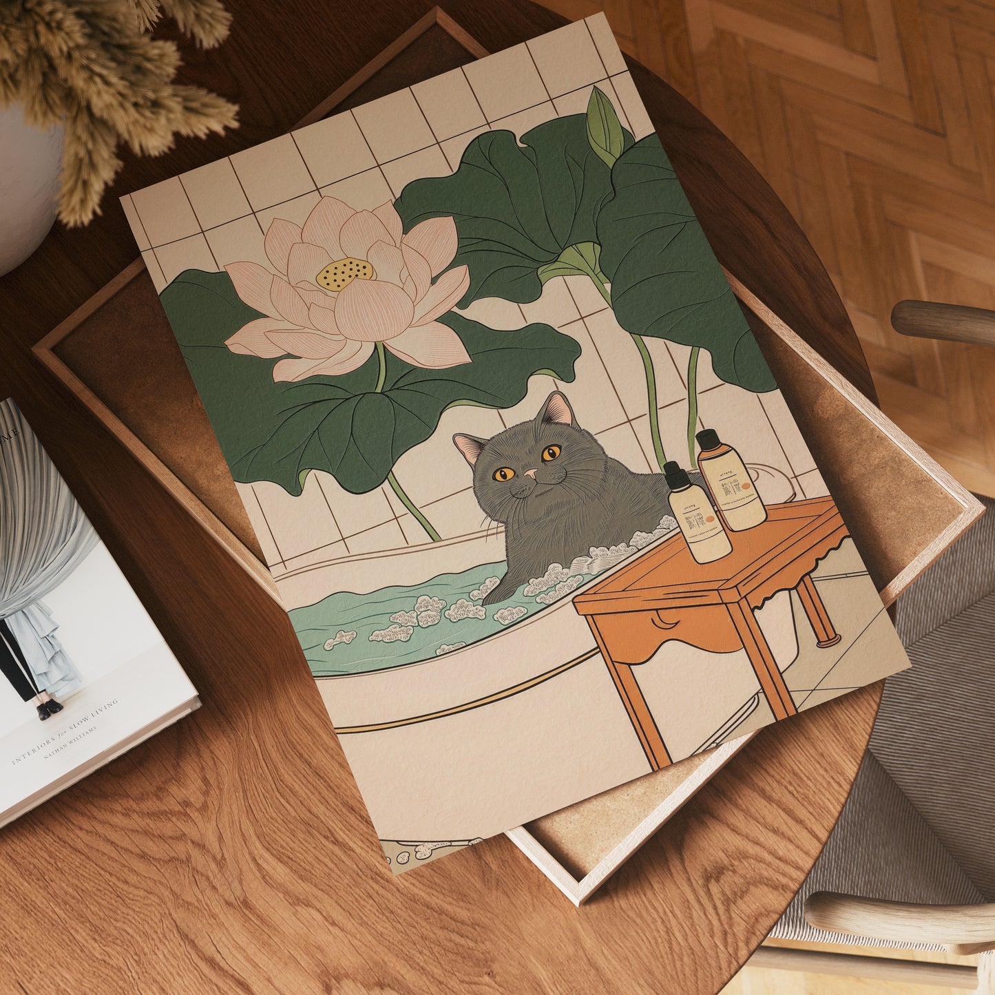 Lotus Bath Cat Poster