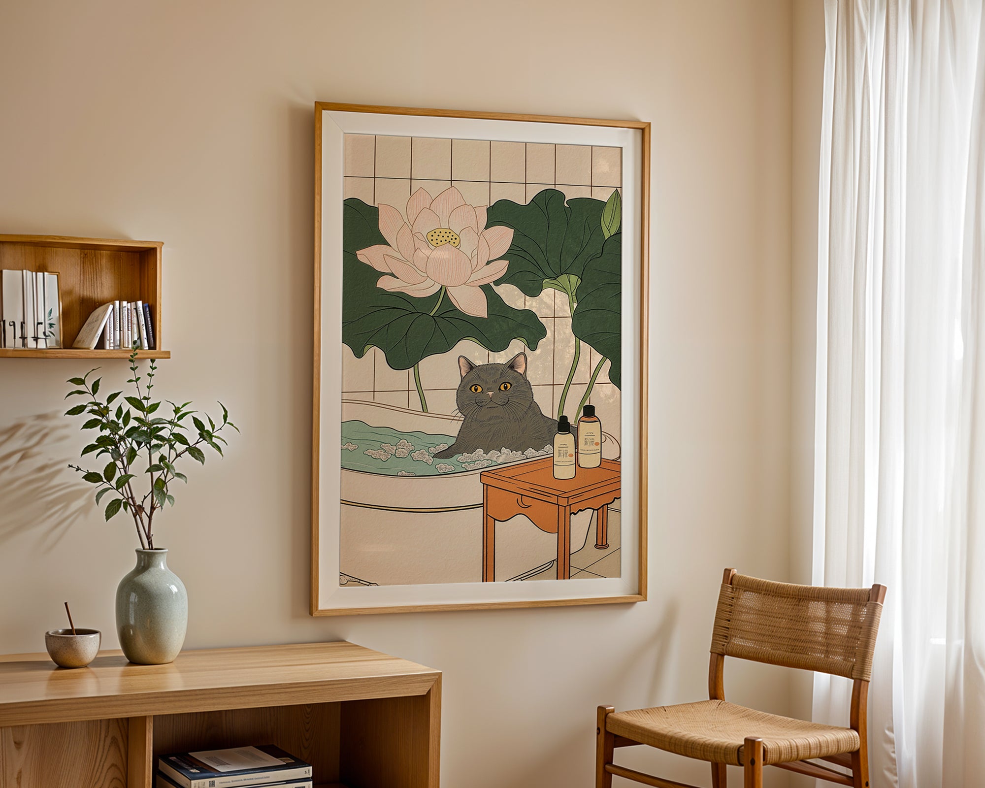 Lotus Bath Cat Poster