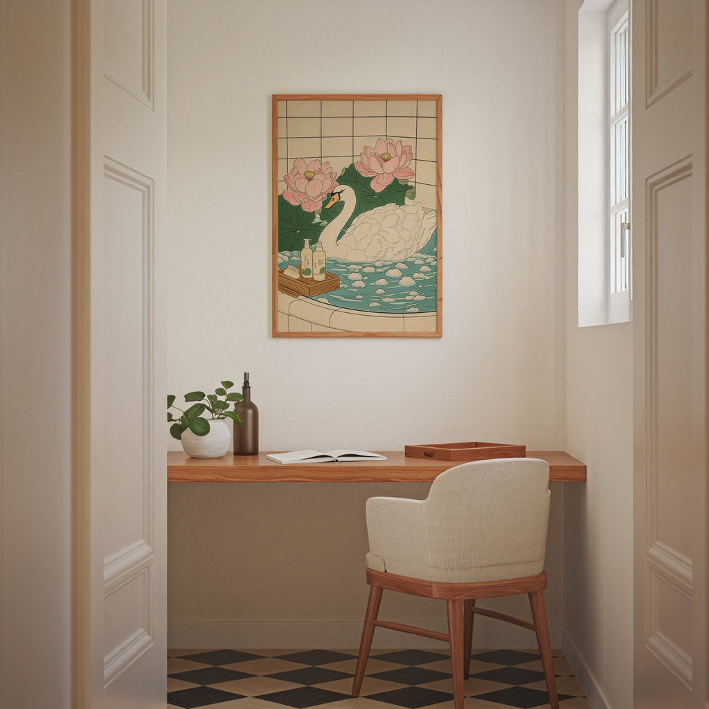 Swan In Lotus Bath Poster