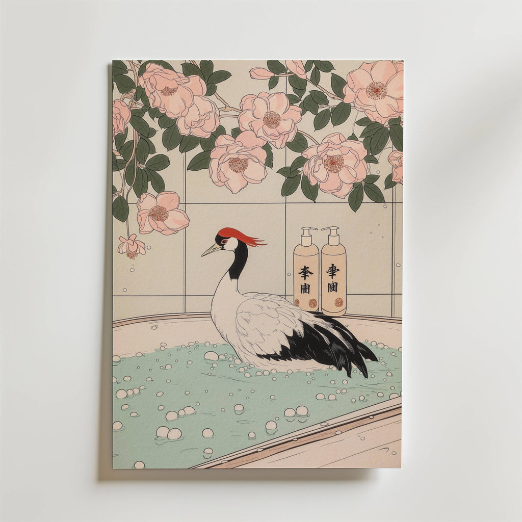 Crane In Blossom Bath Poster