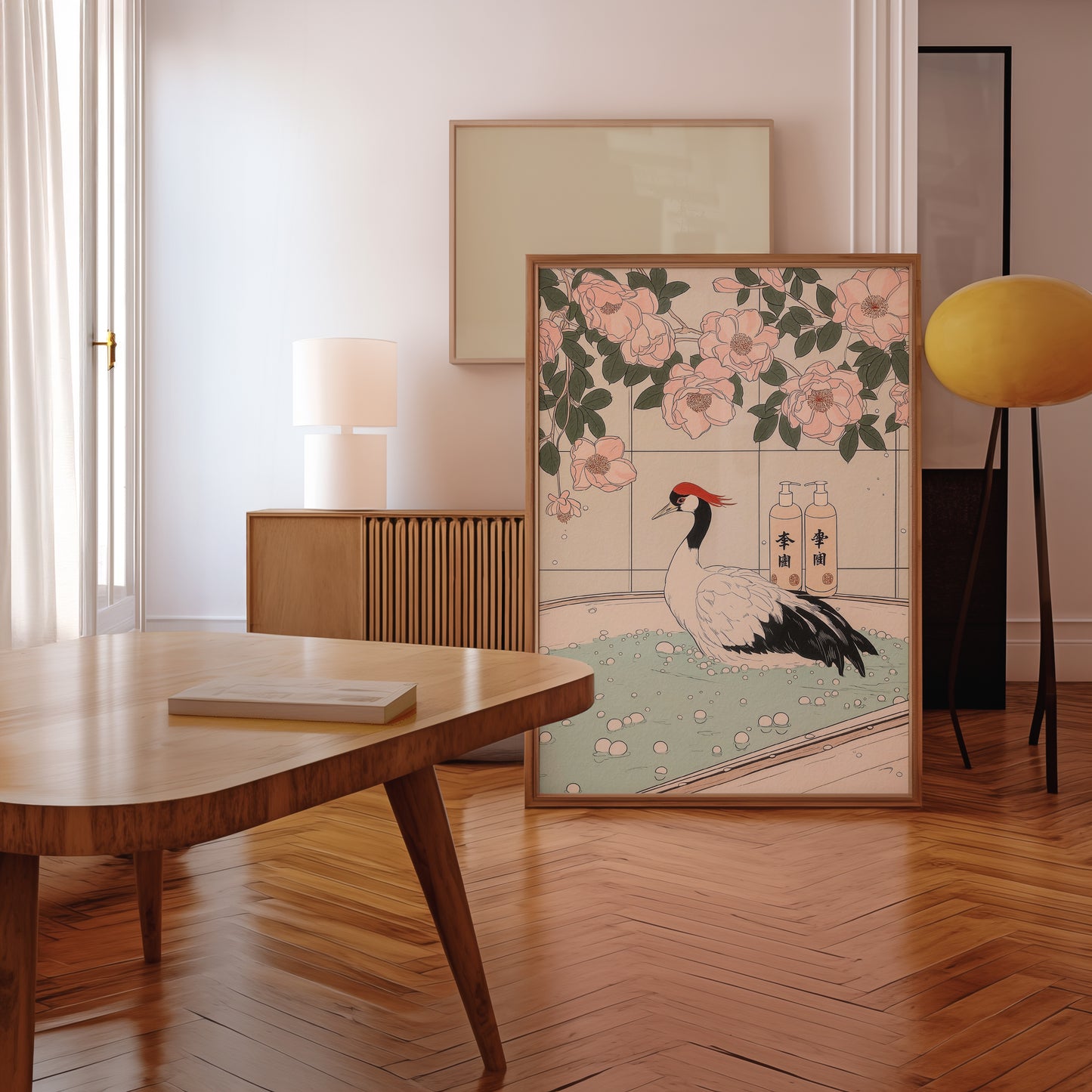 Crane In Blossom Bath Poster