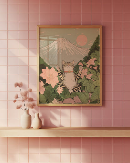 Cat Under Mount Fuji Poster