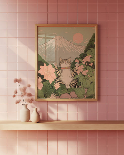 Cat Under Mount Fuji Poster