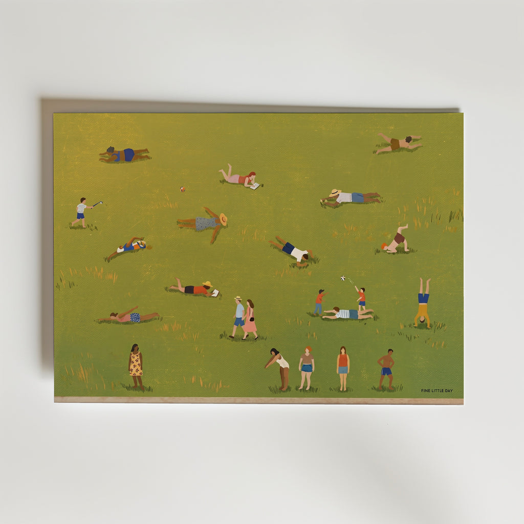 Lazy Summer Poster – illustrerade figurer på soligt sommargräs