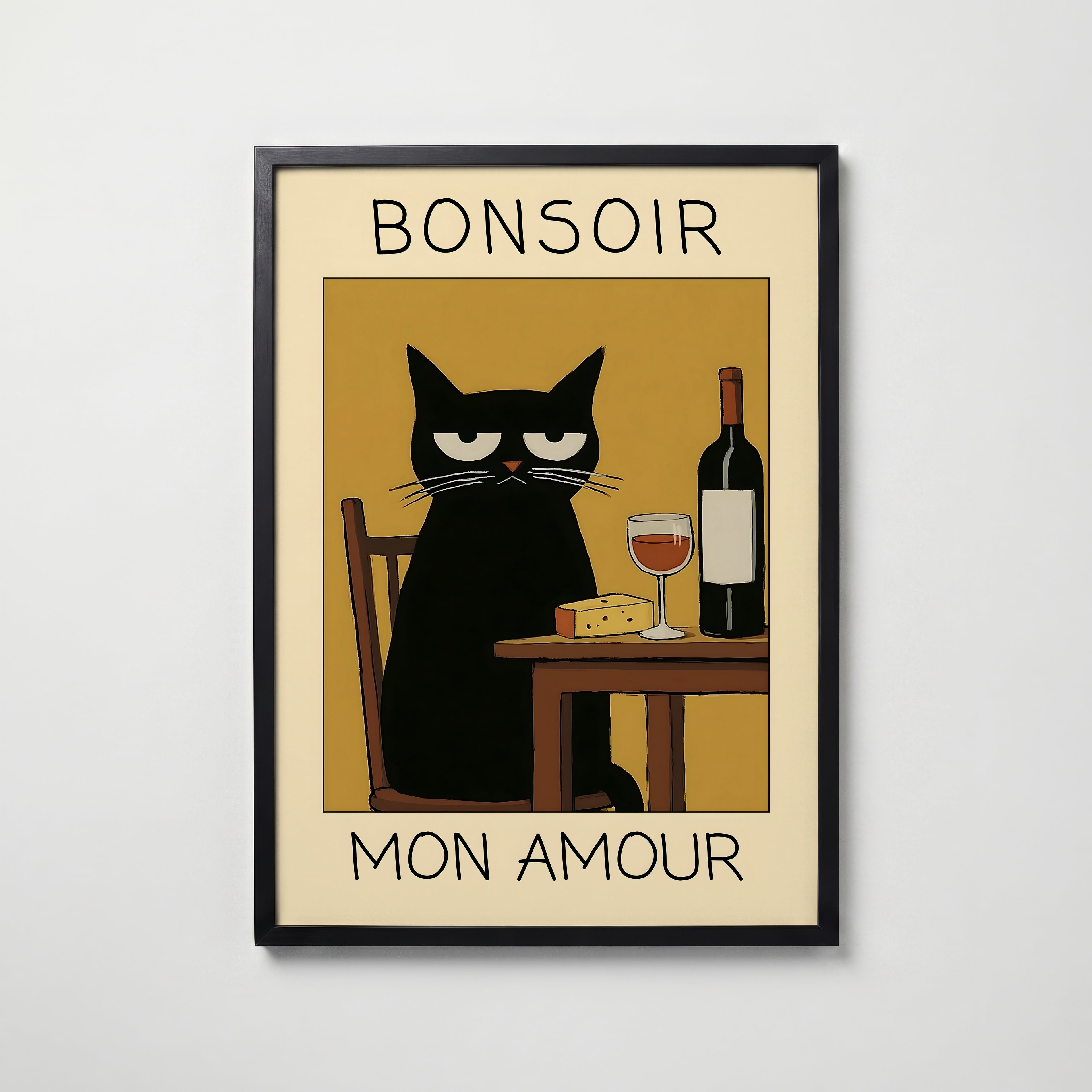 Midnight Wine Cat Poster poster – väggdekoration för hemmet – köp hos Bozetto