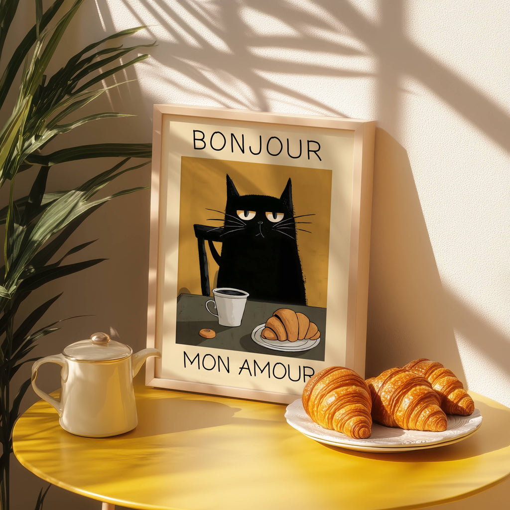 Parisian Cat Breakfast Poster