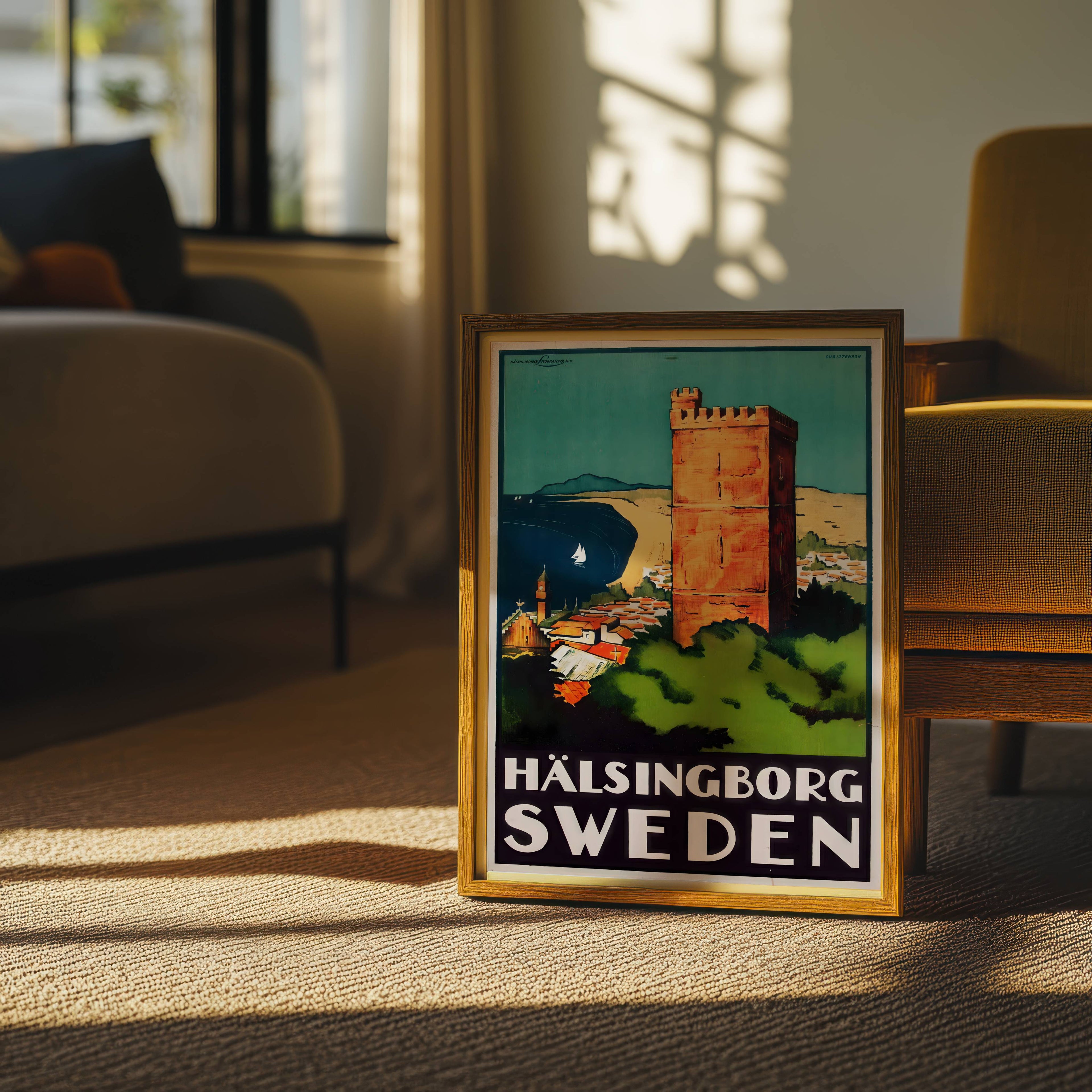 Hälsingborg Sweden Vintage Travel Poster