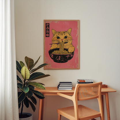 Yellow Cat Eats Noodle Poster