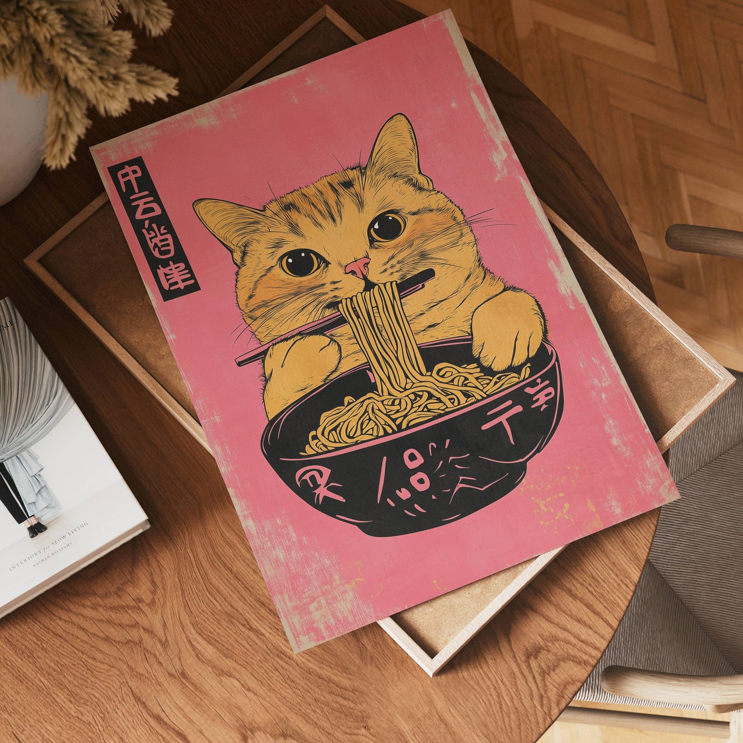 Yellow Cat Eats Noodle Poster