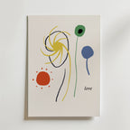 Gentle Orbit Poster by Bozetto har en vit bakgrund med färgglada blommor och en sol, perfekt som en kärleksposter eller en symbol för närhet.