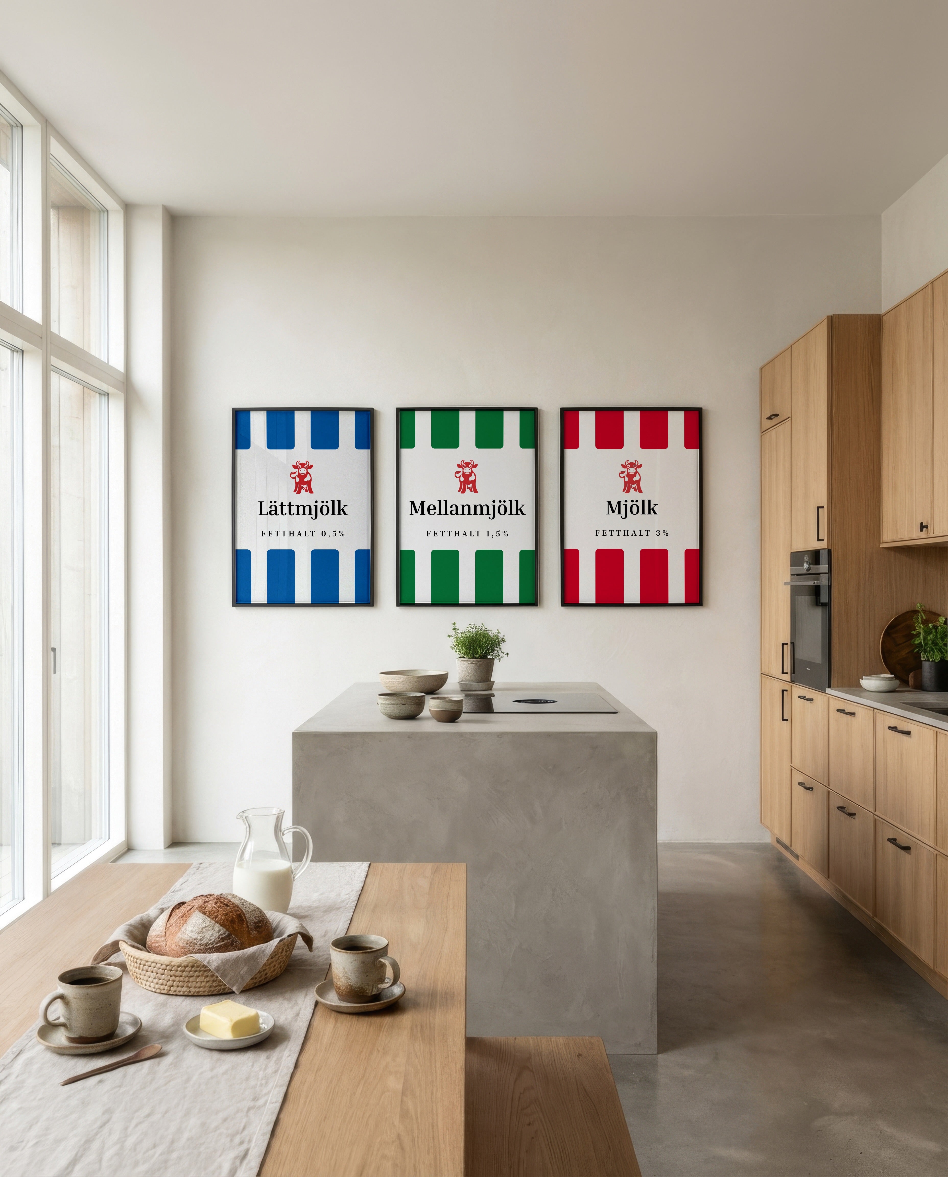 Bundle 3-pack Scandinavian Milk Poster – Tre ikoniska motiv inspirerade av de klassiska svenska mjölkpaketen.