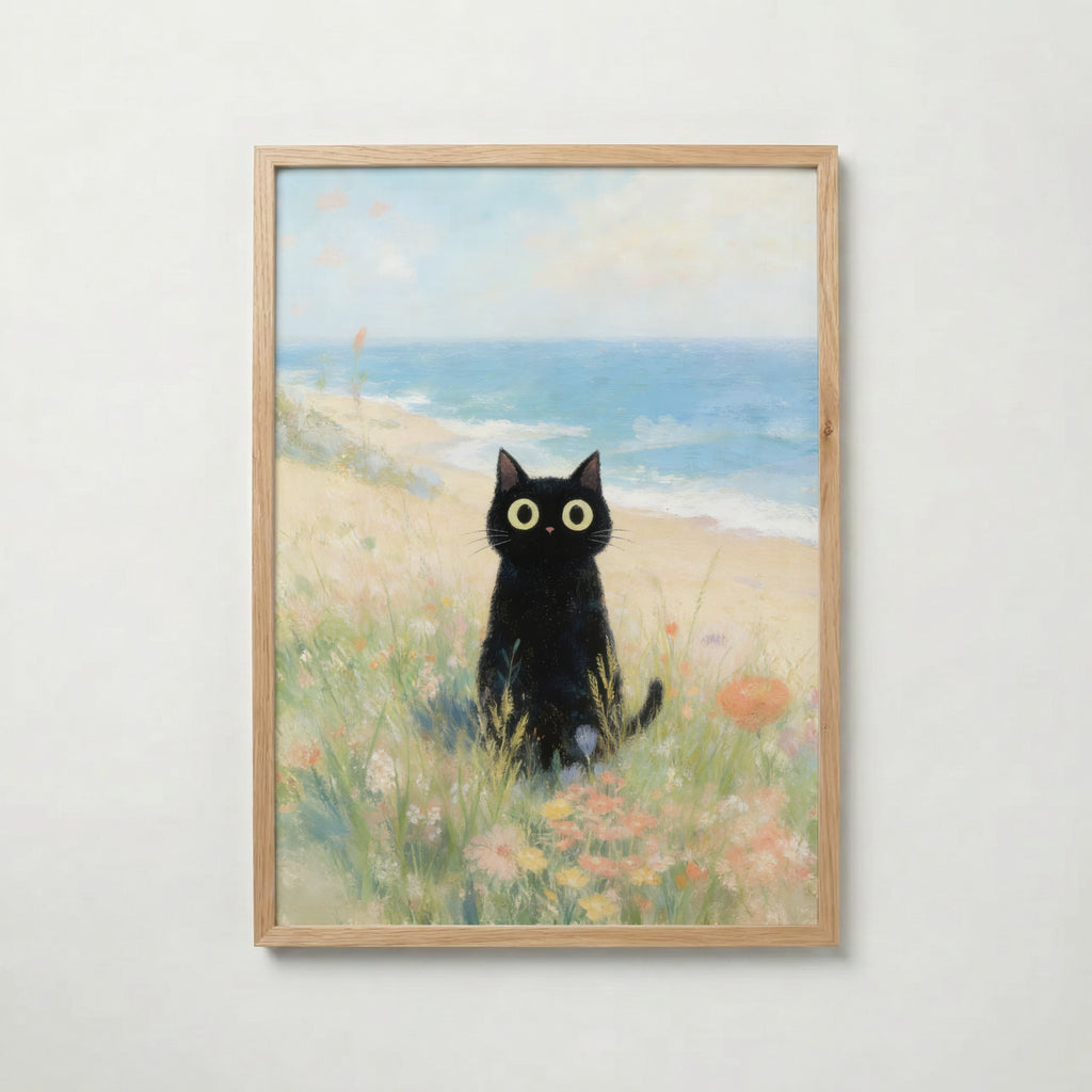 Seaside Meadow Cat Poster