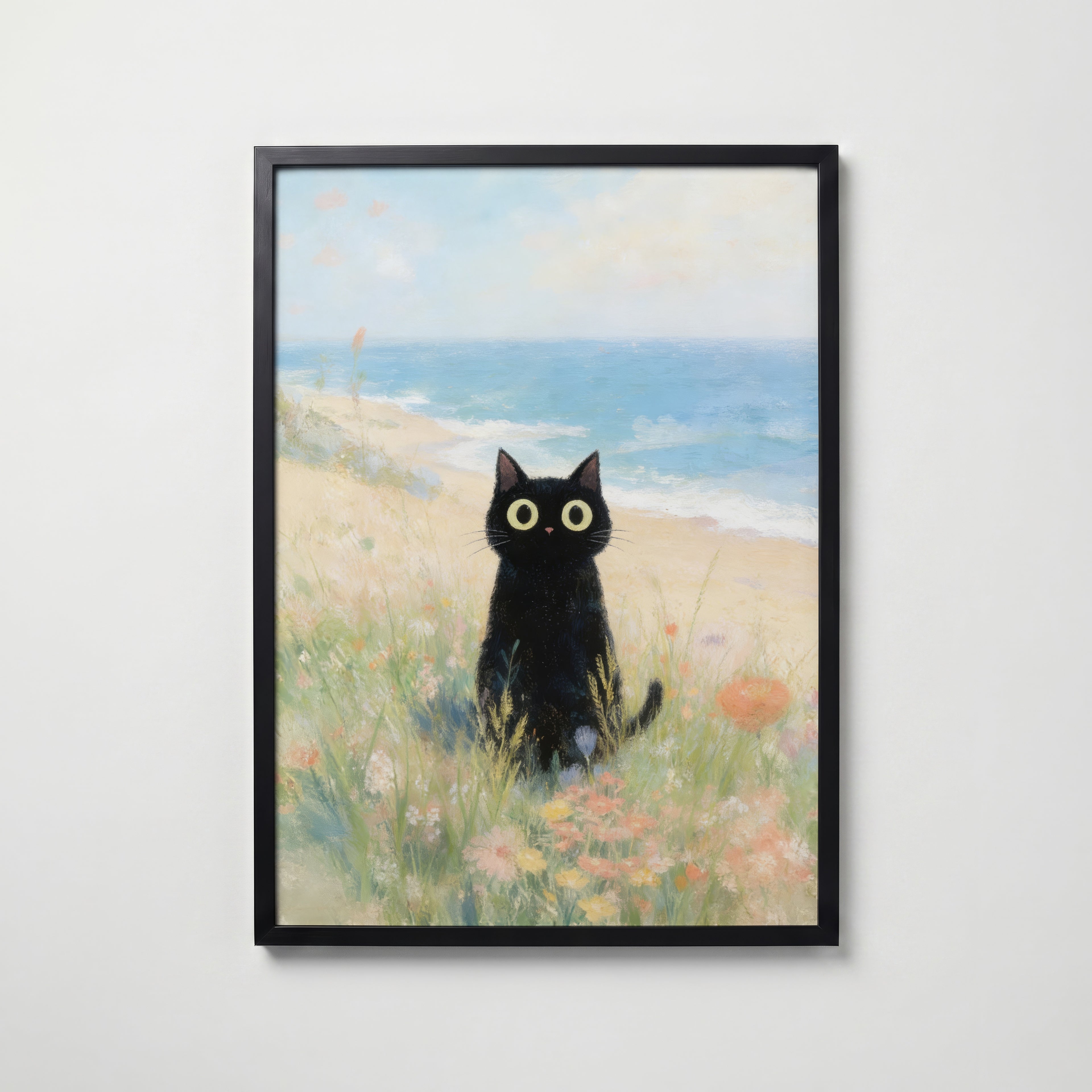 Seaside Meadow Cat Poster