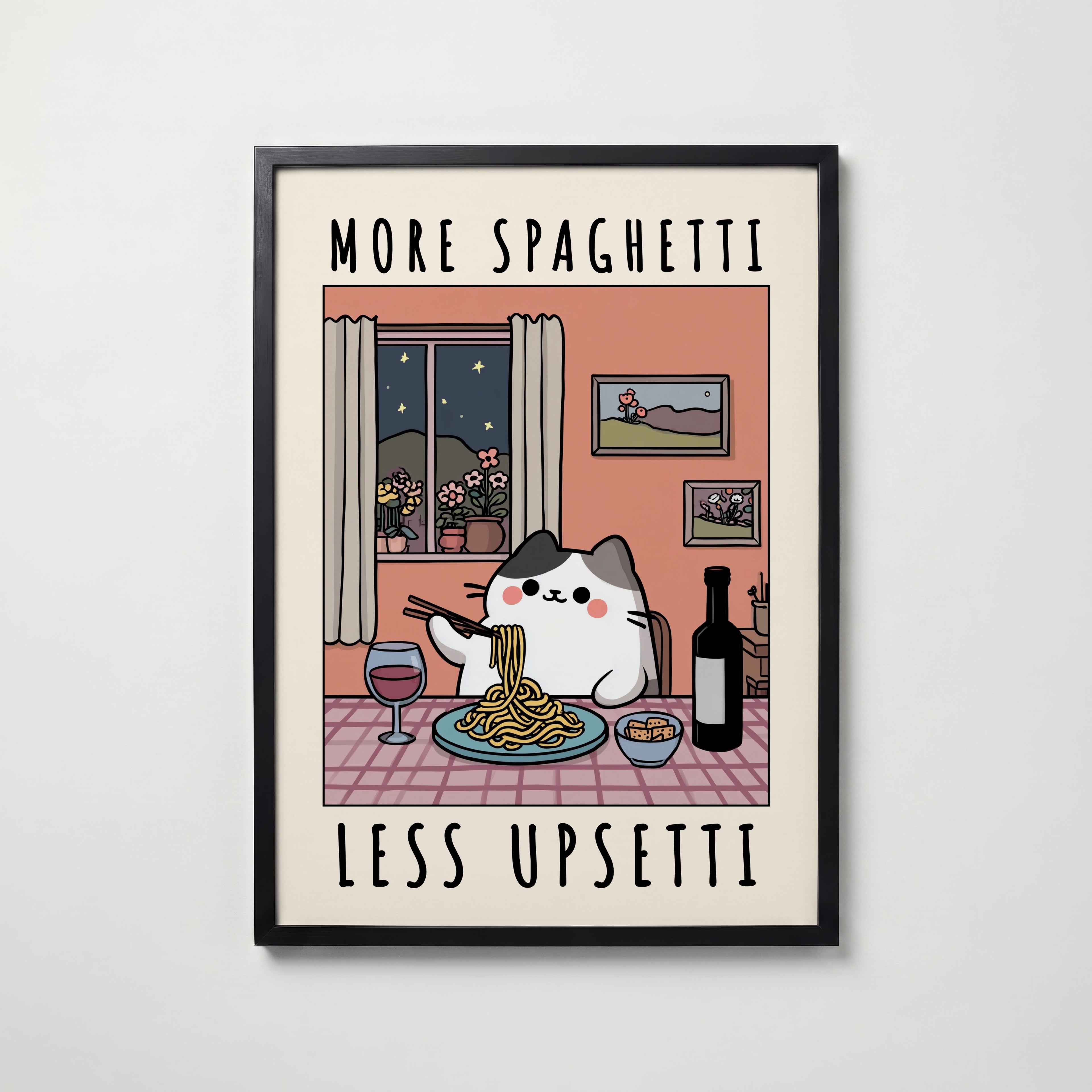 Spaghetti Comfort Cat Poster poster – väggdekoration för hemmet – köp hos Bozetto