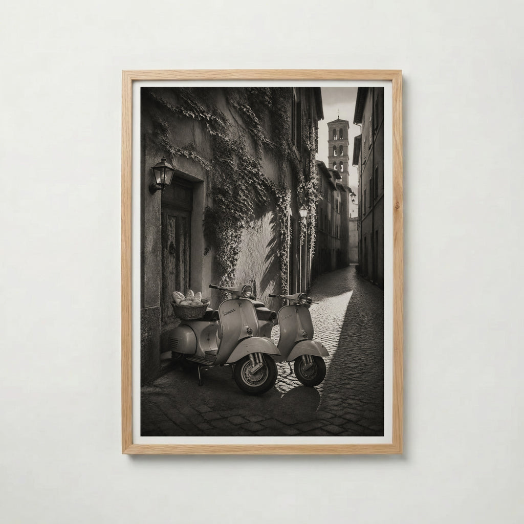 Vespas in an Italian Lane Poster