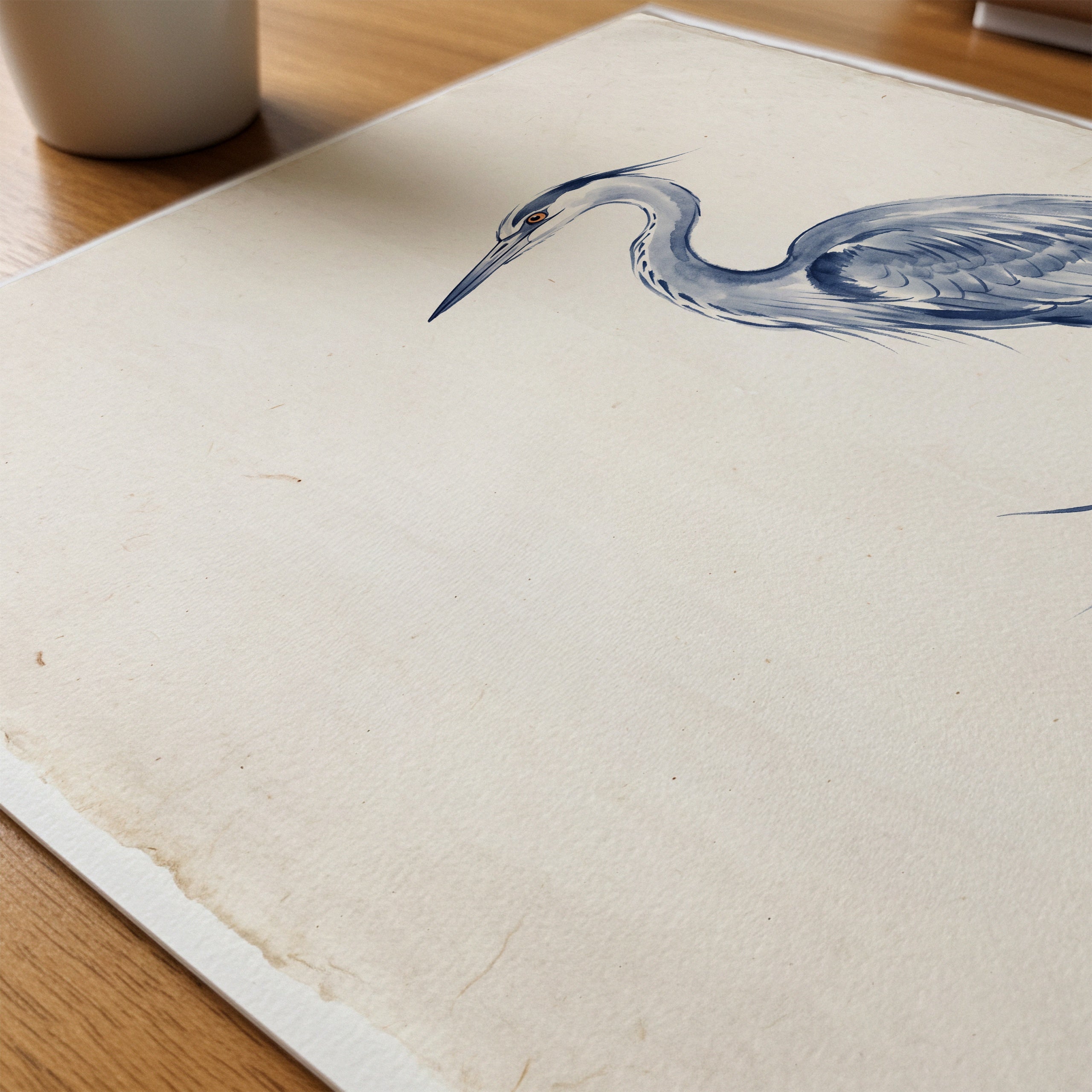 Blue Heron – närbild på papper