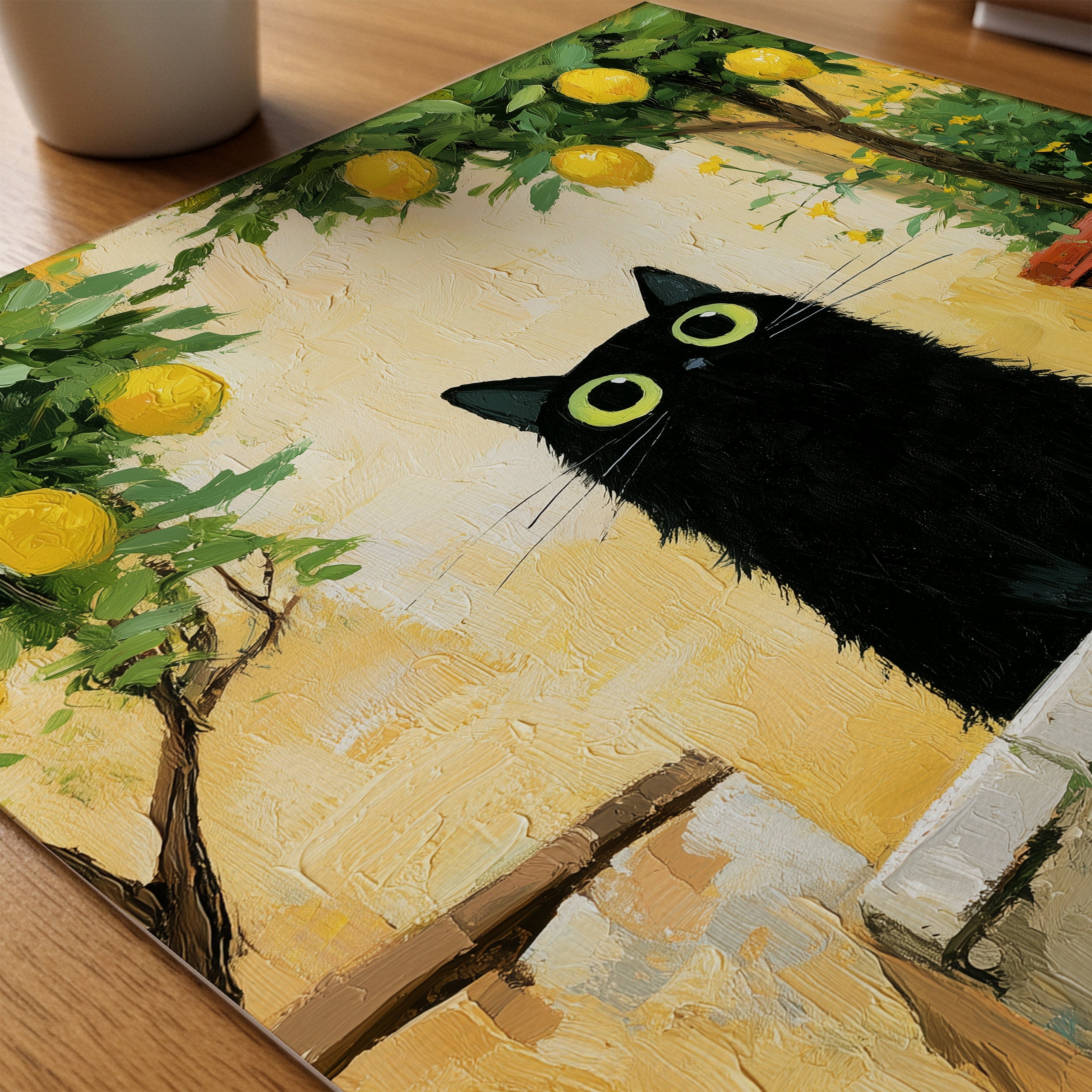 Cat in Lemon Garden Poster på skrivbord - Bozetto